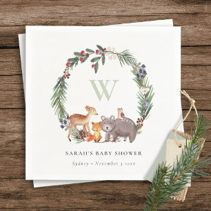 Cute Woodland Animal Leafy Wreate Baby shower Servet