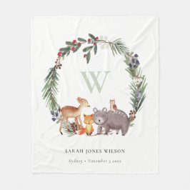 Cute Woodland Animal Leafy Wreatmonogram Kinder Fleece Deken