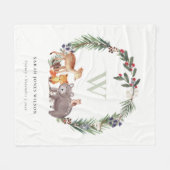 Cute Woodland Animal Leafy Wreatmonogram Kinder Fleece Deken (Voorkant (Horizontaal))