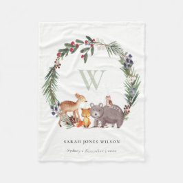 Cute Woodland Animal Leafy Wreatmonogram Kinder Fleece Deken