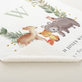 Cute Woodland Animal Leafy Wreatmonogram Kinder Sherpa Deken (3/4)
