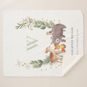 Cute Woodland Animal Leafy Wreatmonogram Kinder Sherpa Deken (Voorkant (horizontaal))
