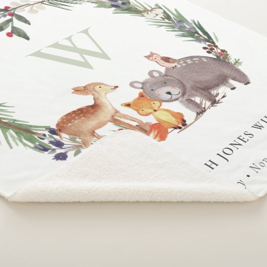 Cute Woodland Animal Leafy Wreatmonogram Kinder Sherpa Deken (3/4)