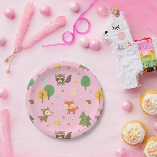 Cute Woodland Animal Pattern Baby shower Party Papieren Bordje (Feest)