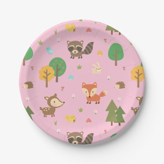 Cute Woodland Animal Pattern Baby shower Party Papieren Bordje (Voorkant)