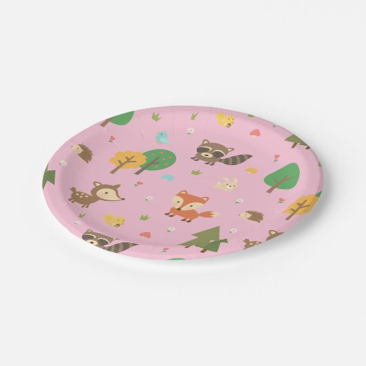Cute Woodland Animal Pattern Baby shower Party Papieren Bordje (Gekanteld)
