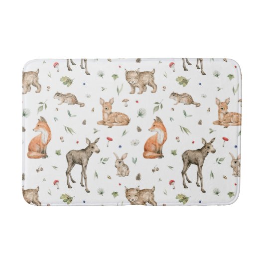 Cute Woodland Animal Pattern Badmat (Voorkant)