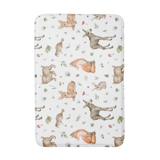 Cute Woodland Animal Pattern Badmat (Voorkant Verticaal)