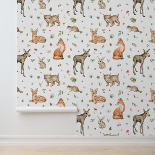 Cute Woodland Animal Pattern Behang