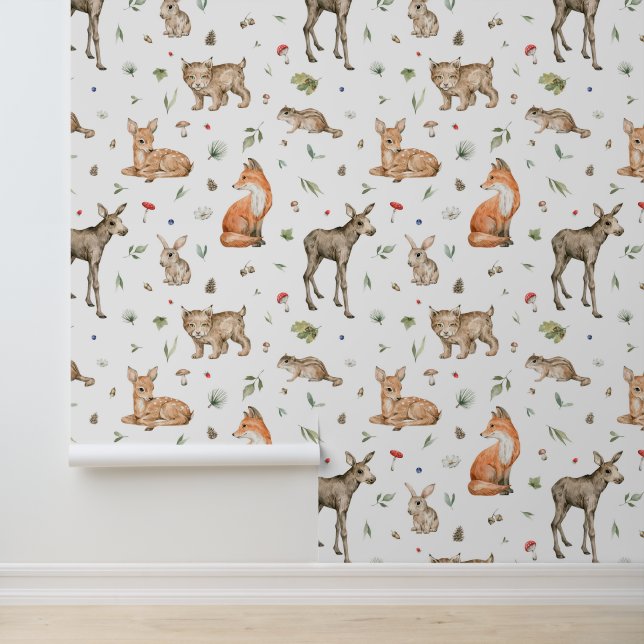 Cute Woodland Animal Pattern Behang (Applicatie)