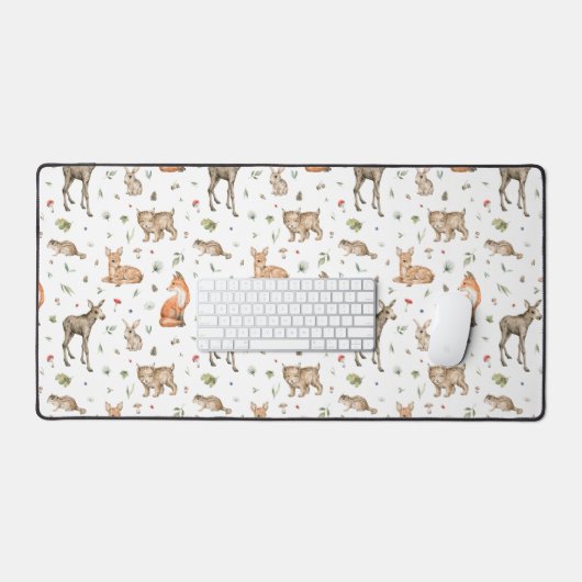 Cute Woodland Animal Pattern Bureaumat (Keyboard & Muis)
