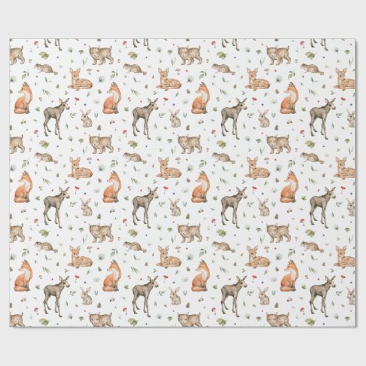 Cute Woodland Animal Pattern Cadeaupapier (Vlak)