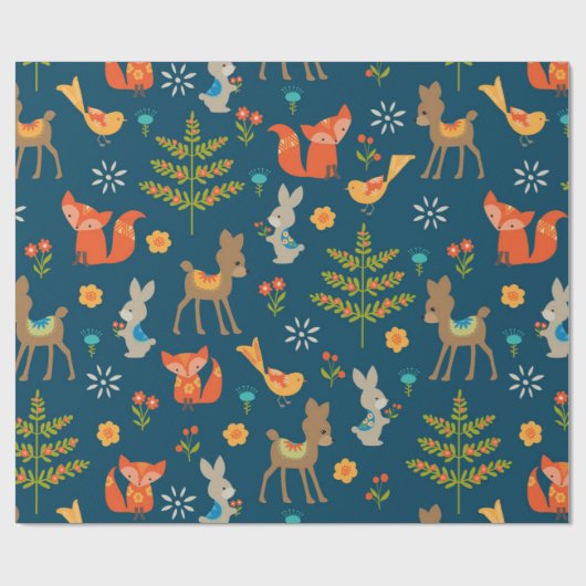 Cute Woodland Animal Pattern Cadeaupapier (Vlak)