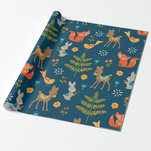 Cute Woodland Animal Pattern Cadeaupapier (Uitgerold)