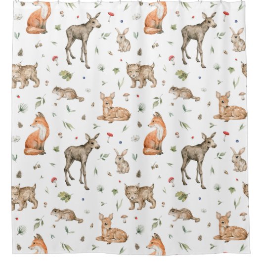 Cute Woodland Animal Pattern Douchegordijn (Voorkant)
