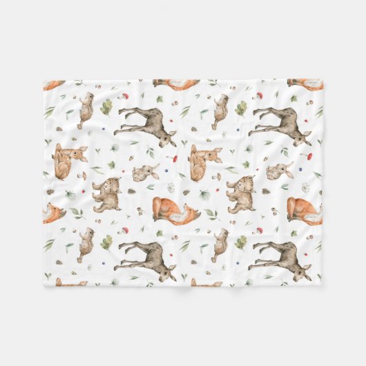 Cute Woodland Animal Pattern Fleece Deken (Voorkant (Horizontaal))
