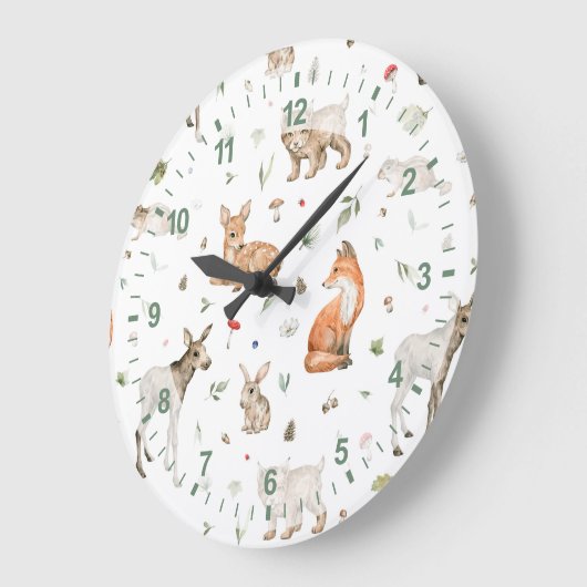 Cute Woodland Animal Pattern Grote Klok (Hoek)
