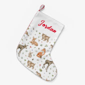 Cute Woodland Animal Pattern Kleine Kerstsok (Voorkant (Hangend))