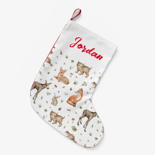 Cute Woodland Animal Pattern Kleine Kerstsok (Voorkant (Hangend))