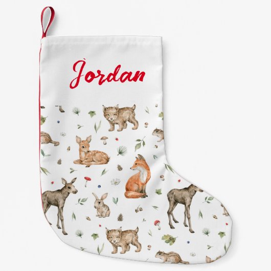 Cute Woodland Animal Pattern Kleine Kerstsok (Voorkant)