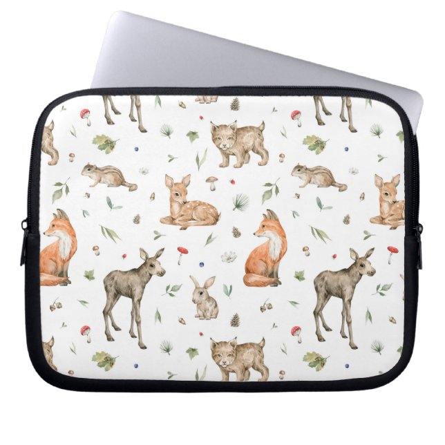 Cute Woodland Animal Pattern Laptop Sleeve (Voorkant)