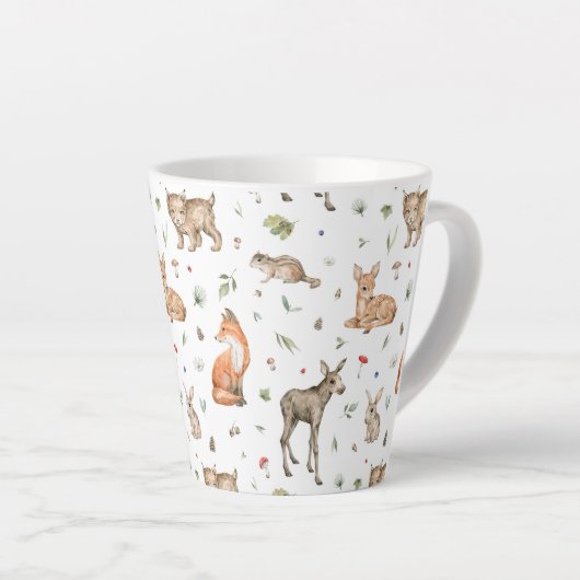Cute Woodland Animal Pattern Latte Mok (Rechterhoek)