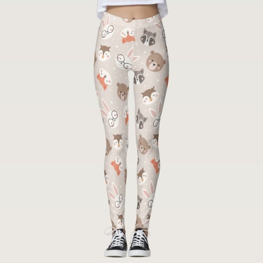Cute Woodland Animal Pattern Leggings (Voorkant)