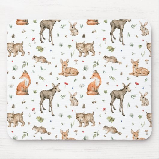 Cute Woodland Animal Pattern Muismat (Voorkant)