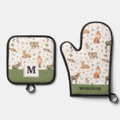 Cute Woodland Animal Pattern Ovenwant & Pannenlap Set (Voorkant)