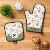 Cute Woodland Animal Pattern Ovenwant & Pannenlap Set (Top down)