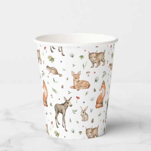 Cute Woodland Animal Pattern Papieren Bekers (Achterkant)
