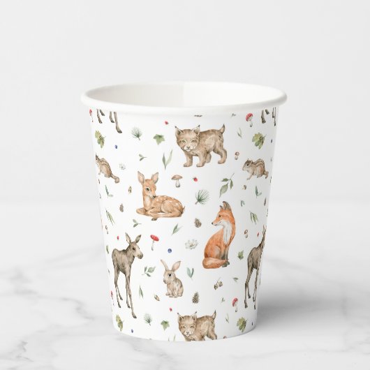 Cute Woodland Animal Pattern Papieren Bekers (Links)