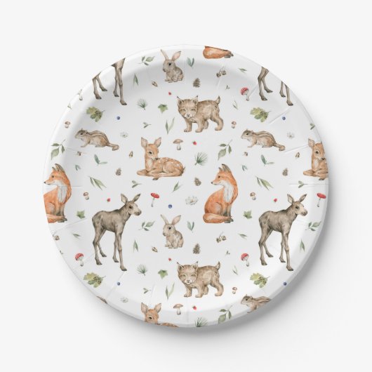 Cute Woodland Animal Pattern Papieren Bordje (Voorkant)