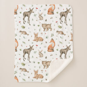 Cute Woodland Animal Pattern Sherpa Deken