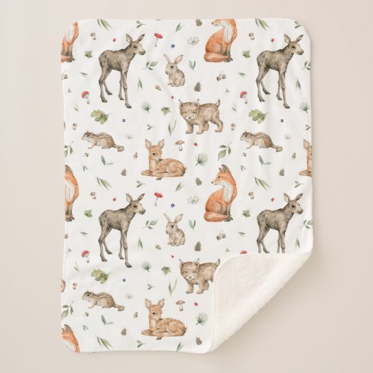 Cute Woodland Animal Pattern Sherpa Deken (Voorkant)