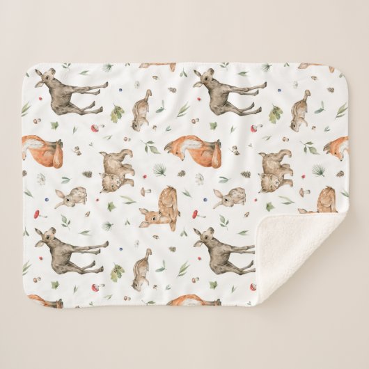 Cute Woodland Animal Pattern Sherpa Deken (Voorkant (horizontaal))