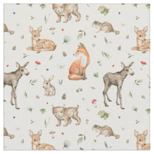 Cute Woodland Animal Pattern Stof