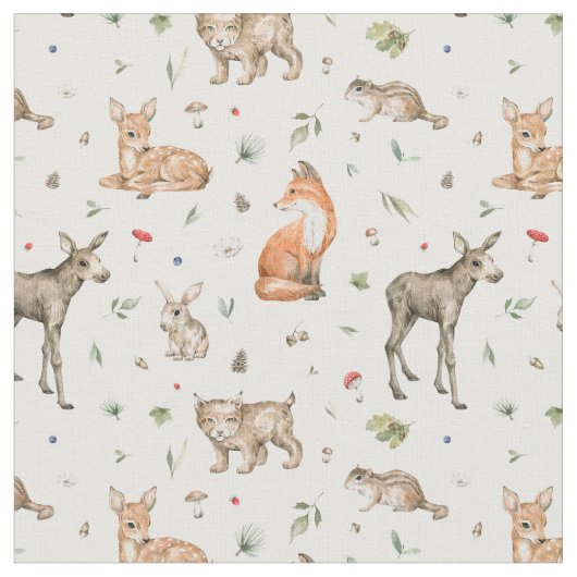Cute Woodland Animal Pattern Stof (Close Up)