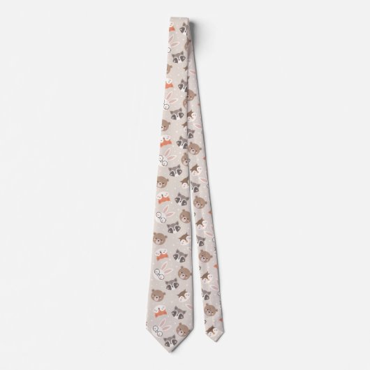 Cute Woodland Animal Pattern Stropdas (Voorkant)