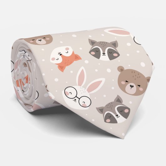 Cute Woodland Animal Pattern Stropdas (Opgerold)