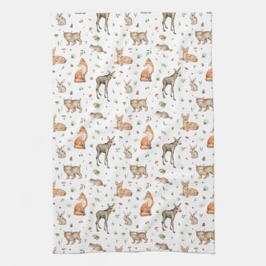 Cute Woodland Animal Pattern Theedoek (Verticaal)