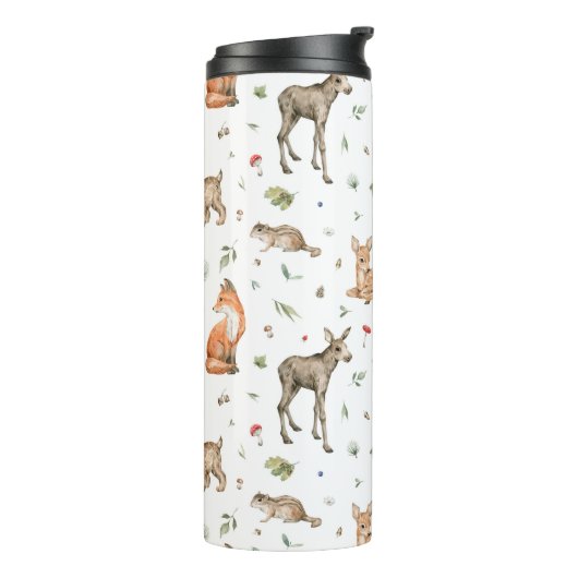 Cute Woodland Animal Pattern Thermosbeker (Gedraaid links)