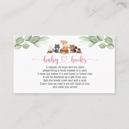 Cute Woodland Animal Pink Floral Book Request Kaar Visitekaartje (Voorkant)