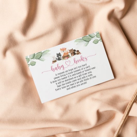 Cute Woodland Animal Pink Floral Book Request Kaar Visitekaartje