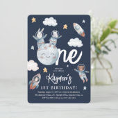 Cute Woodland Animal Space 1st Birthday Kaart (Staand voorkant)