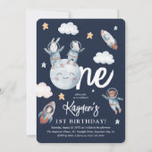 Cute Woodland Animal Space 1st Birthday Kaart (Voorkant)