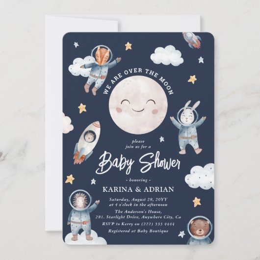 Cute Woodland Animal Space Baby shower Kaart (Voorkant)