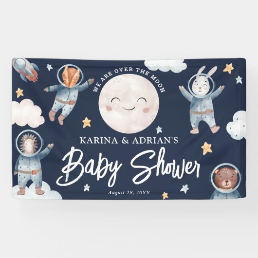 Cute Woodland Animal Space Baby shower Spandoek (Horizontaal)