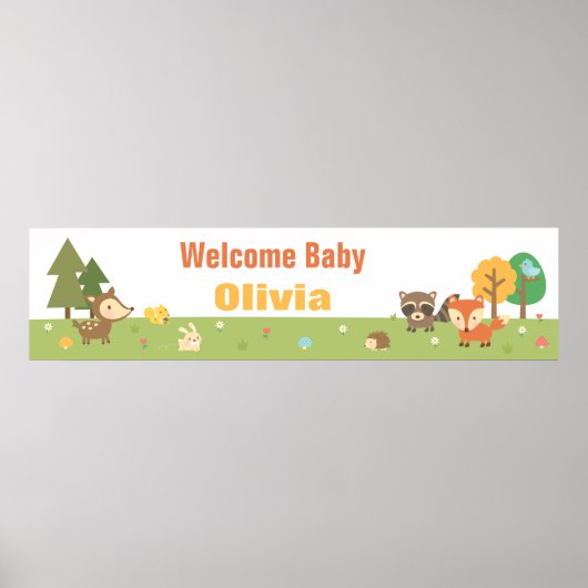 Cute Woodland Animal ThMED Baby shower Banner Poster (Voorkant)