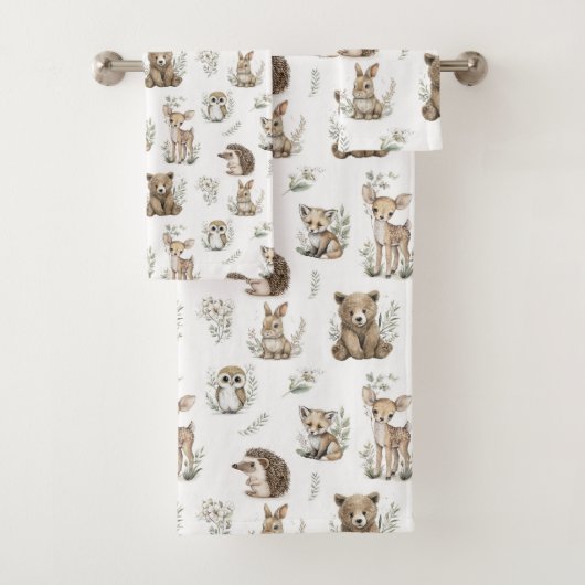 Cute Woodland Animal Watercolour Bad Handdoek (Insitu)